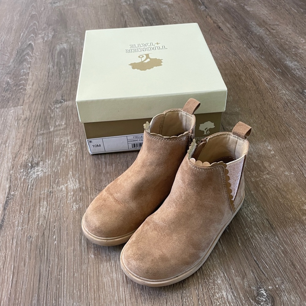 Tucker and Tate toddler girl faux suede booties cognac size 10